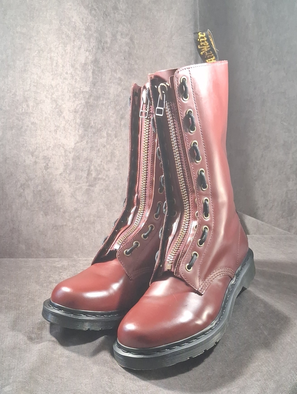 Dr. Martens Cherry Red Rimba Smooth Leather Front Zip Mid Calf Boots VG US 10